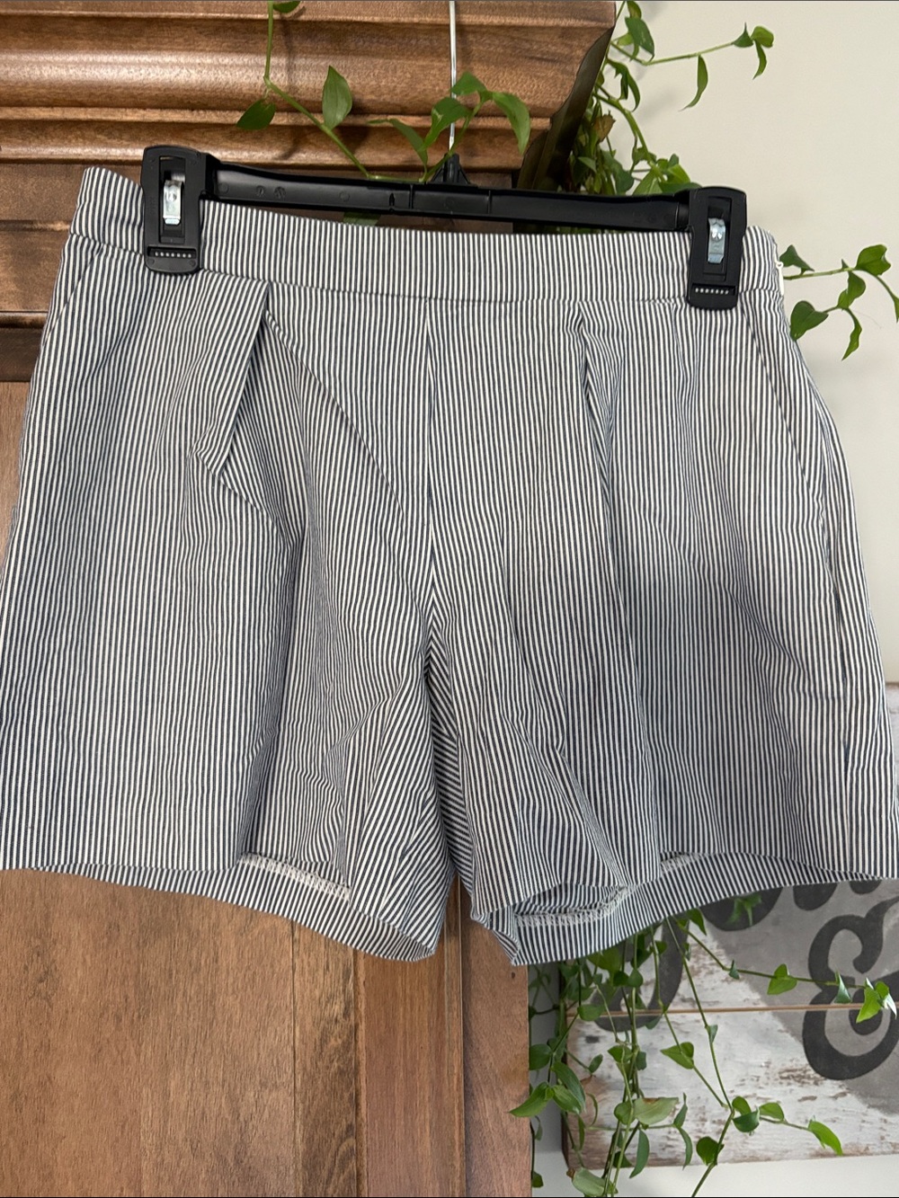 Banana Republic Navy and White Striped High-Waist Shorts